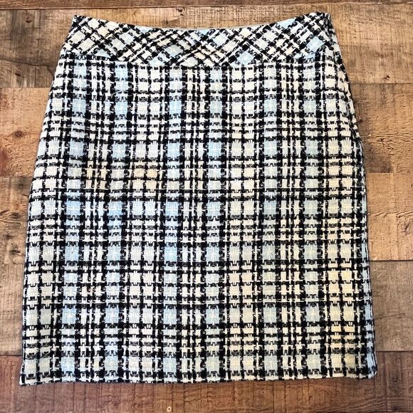 Karen Kane Lifestyle Blue Black Boucle Plaid Knee Length Pencil Skirt Size 6 - Picture 5 of 5